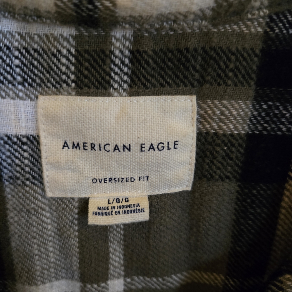 American Eagle Womens Oversized Plaid Shirt - Black and White, NWOT, L - Picture 3 of 8